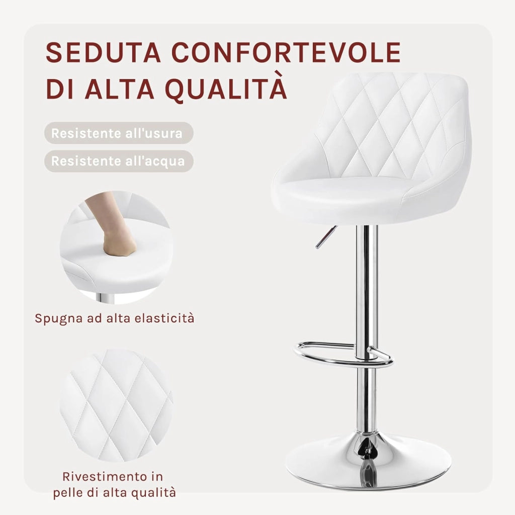 Sgabello da Bar Moderno Girevole Sedia Cucina Alta con Schienale Quadrato Poggiapiedi Senza Braccioli Altezza Regolabile in PU Bianco 1 Pezzo