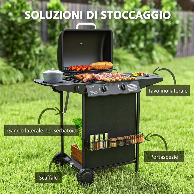 BARBECUE A GAS CON 3 BRUCIATORI INDIPENDENTI E COPERCHIO CON TERMOMETRO 108X54X97 CM NERO