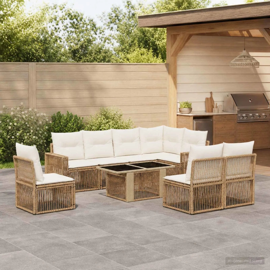 Set Divano da Giardino 9 pz Beige e Bianco Crema polyrattan 3436800
