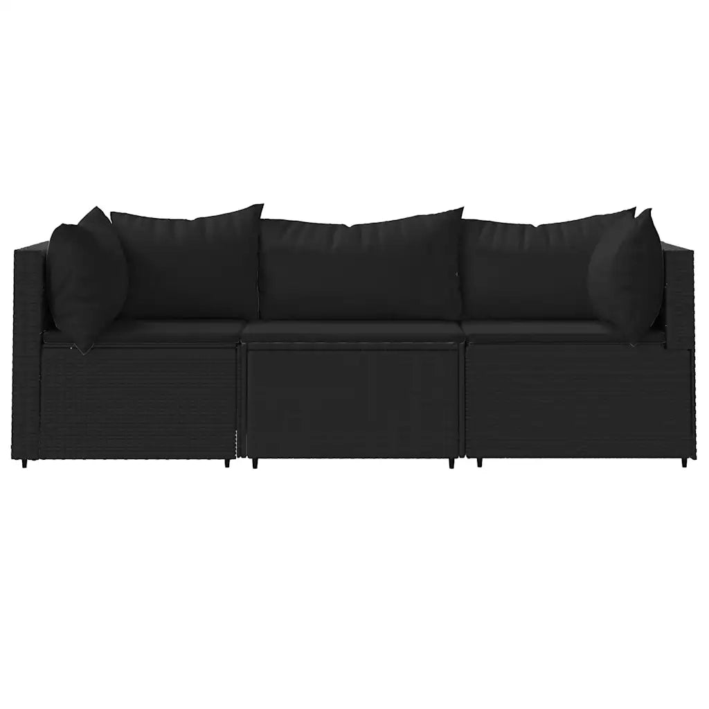 Set Divani da Giardino 3 pz | Set Salotto da Giardino con Cuscini Nero in Polyrattan
