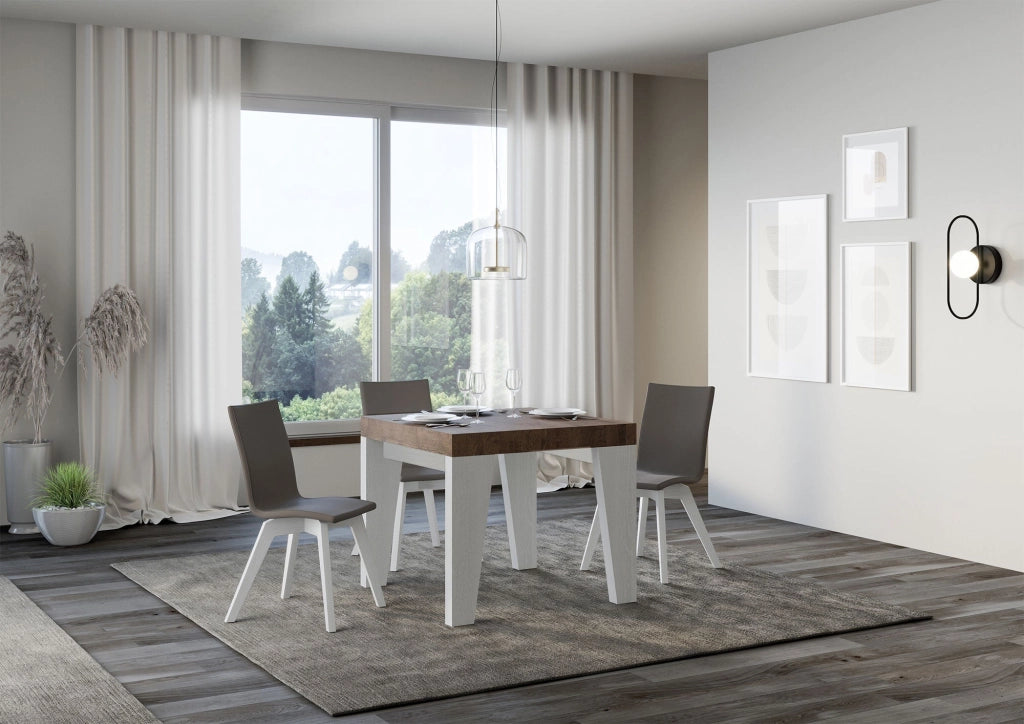Tavolo Allungabile 90/246x90x77 cm Naxy Mix piano Noce gambe Bianco Frassino
