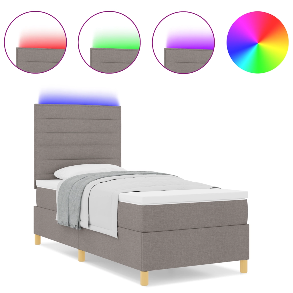 Letto Box Spring con Materasso & LED Tortora 90x190 cm Tessuto
