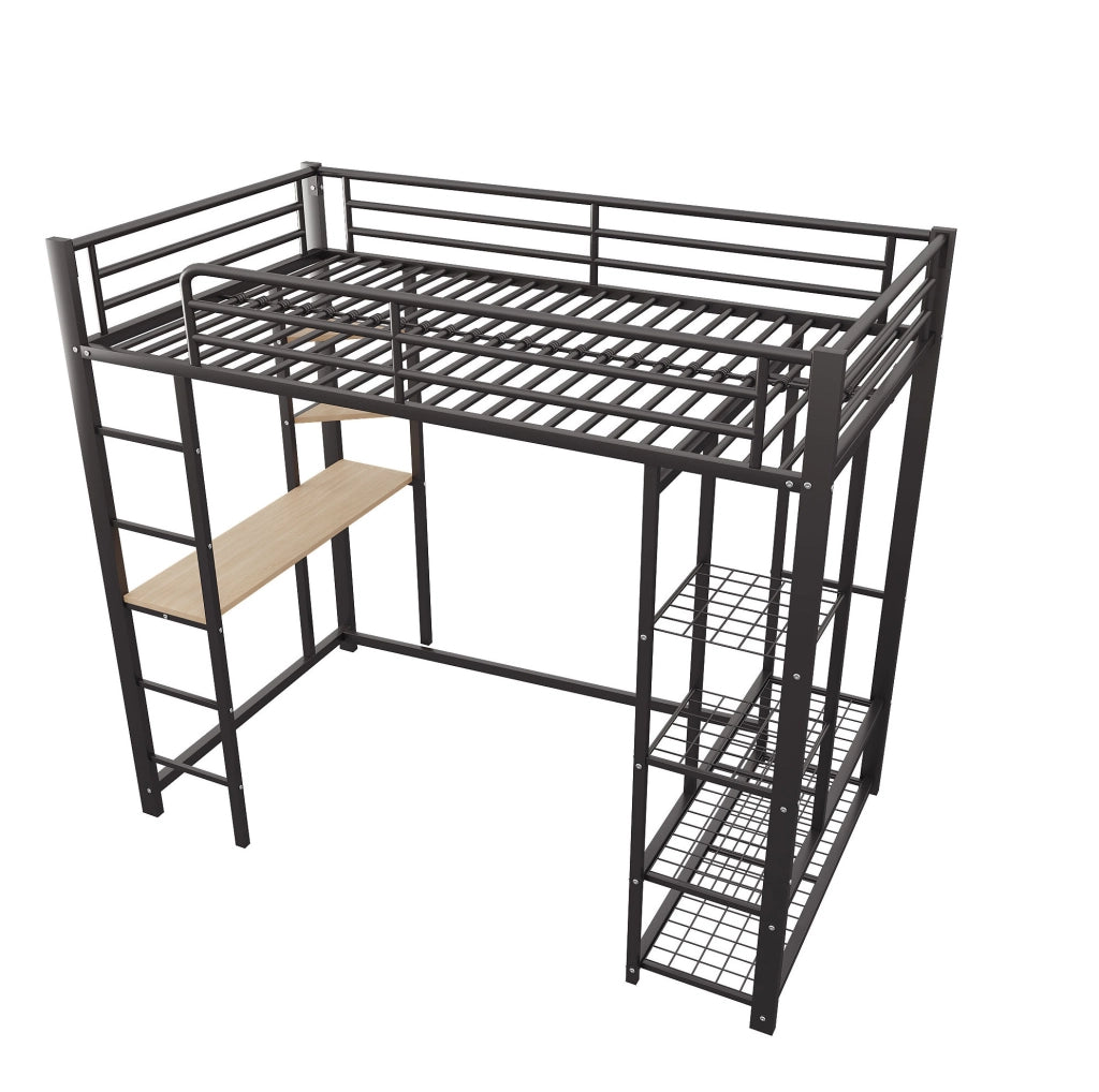 Letto a soppalco 90x200 cm multifunzionale con scrivania; armadio laterale e scala nero