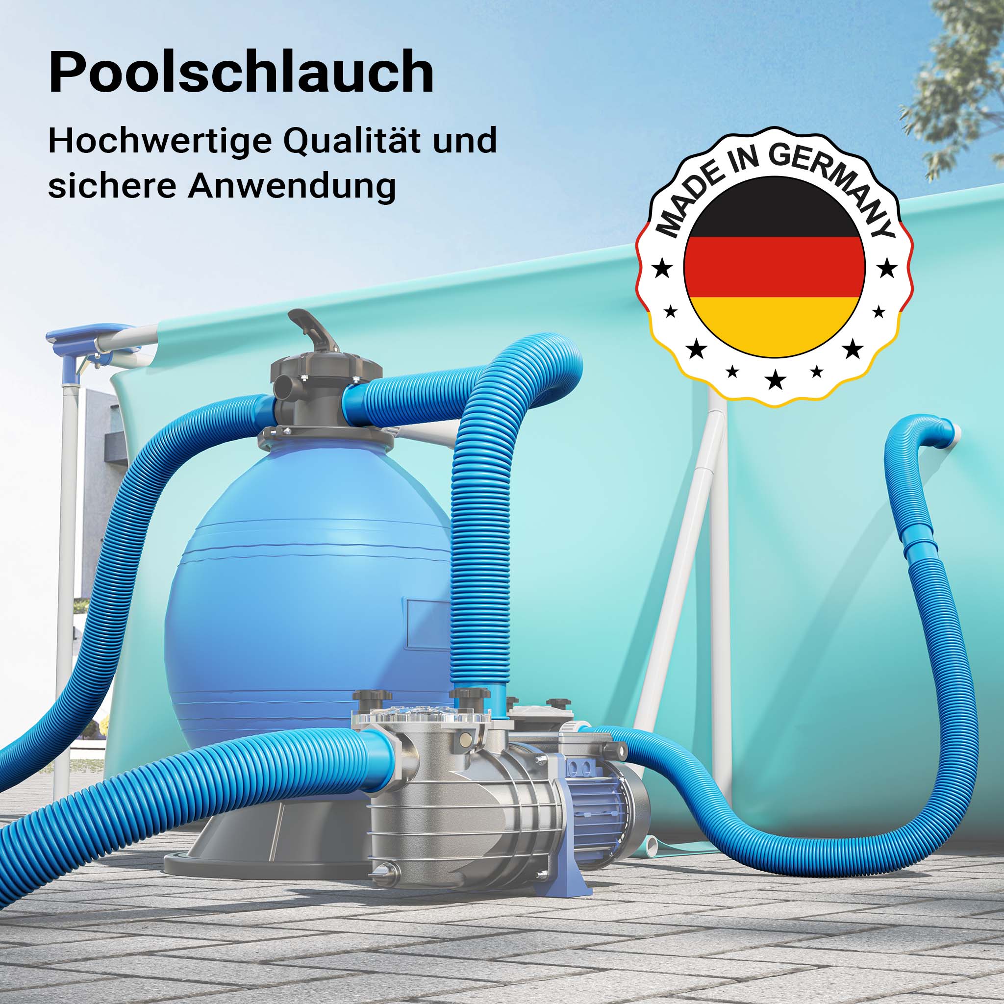 Tubo per piscina blu, 12 m ø 38 mm, sezionabile ogni 1,5 m, galleggiante, in resina 190 g/m Made in EU