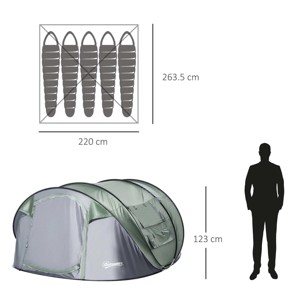 EasyComfort Tenda da Campeggio Pop Up 2 Posti con 2 Porte, 4 Finestre e Telo Impermeabile, 263.5x220x123 cm, Verde Scuro