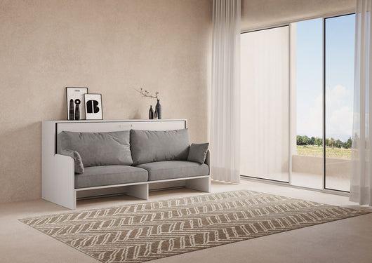 Letto Singolo A Scomparsa Kando Con Divano Bianco Frassino e Grigio