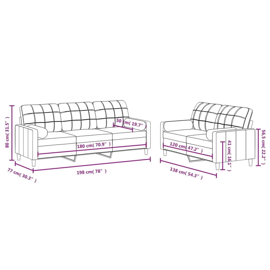 Set di Divani 2 pz con Cuscini Rosso Vino in Tessuto 3201328
