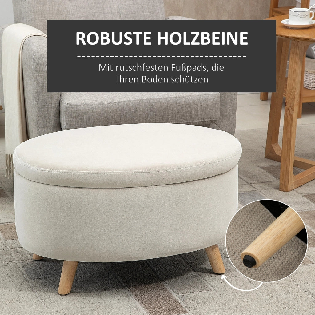Panca imbottita con contenitore ¨C Xylo ¨C velluto beige ovale 71x51,5x42 cm