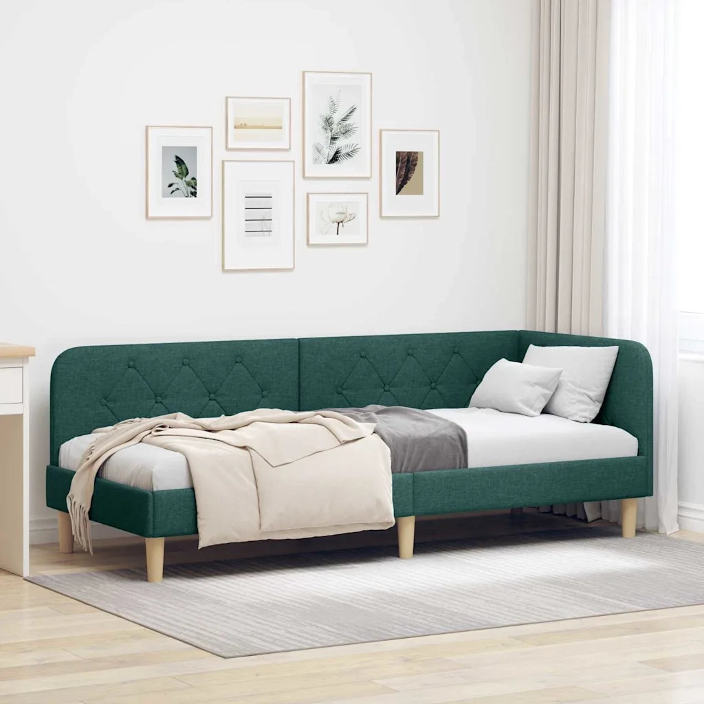 Cornice del letto ad angolo Verde Scuro 80 x 200 cm Tessuto