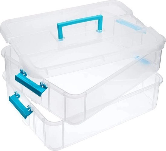 Cassetta di archiviazione a doppio strato artigianale - contenitori di archiviazione regolabili con maniglia portatile per oggetti d'arte e accessori da cucito - blu