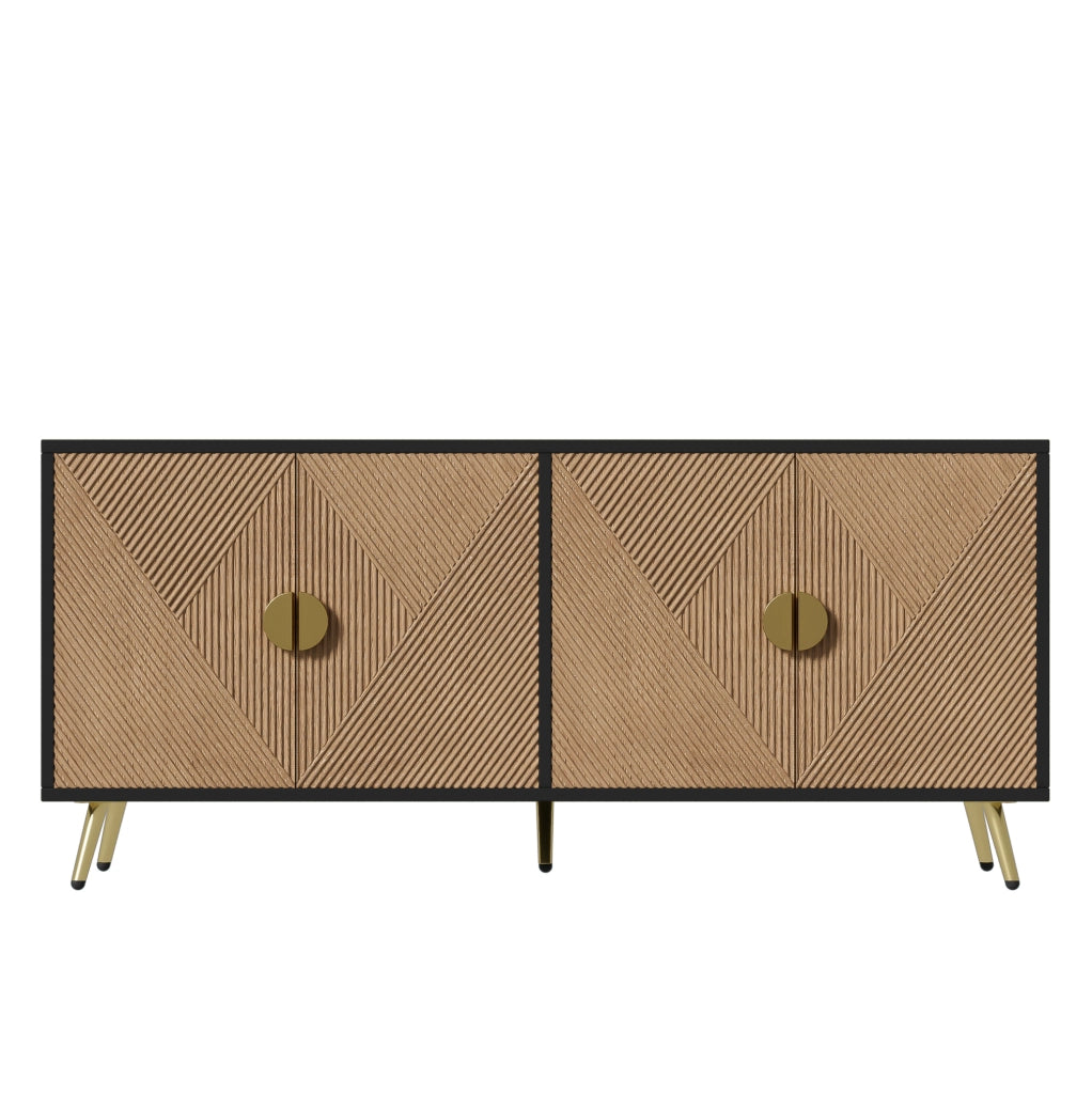 Credenza 160x40x75 cm a 4 ante con chiusura ammortizzata; MDF e pannello truciolare nero e legno