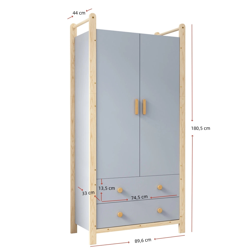 Guardaroba con scaffale blu e naturale in legno, 180,5 cm