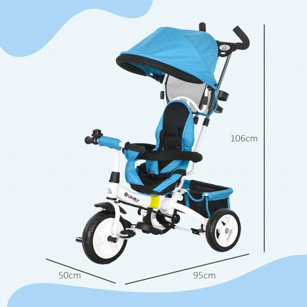 Triciclo 6 in 1 per Bambini con Capote e Cintura di Sicurezza ¨C ZephMum ¨C 1-5 Anni, Blu