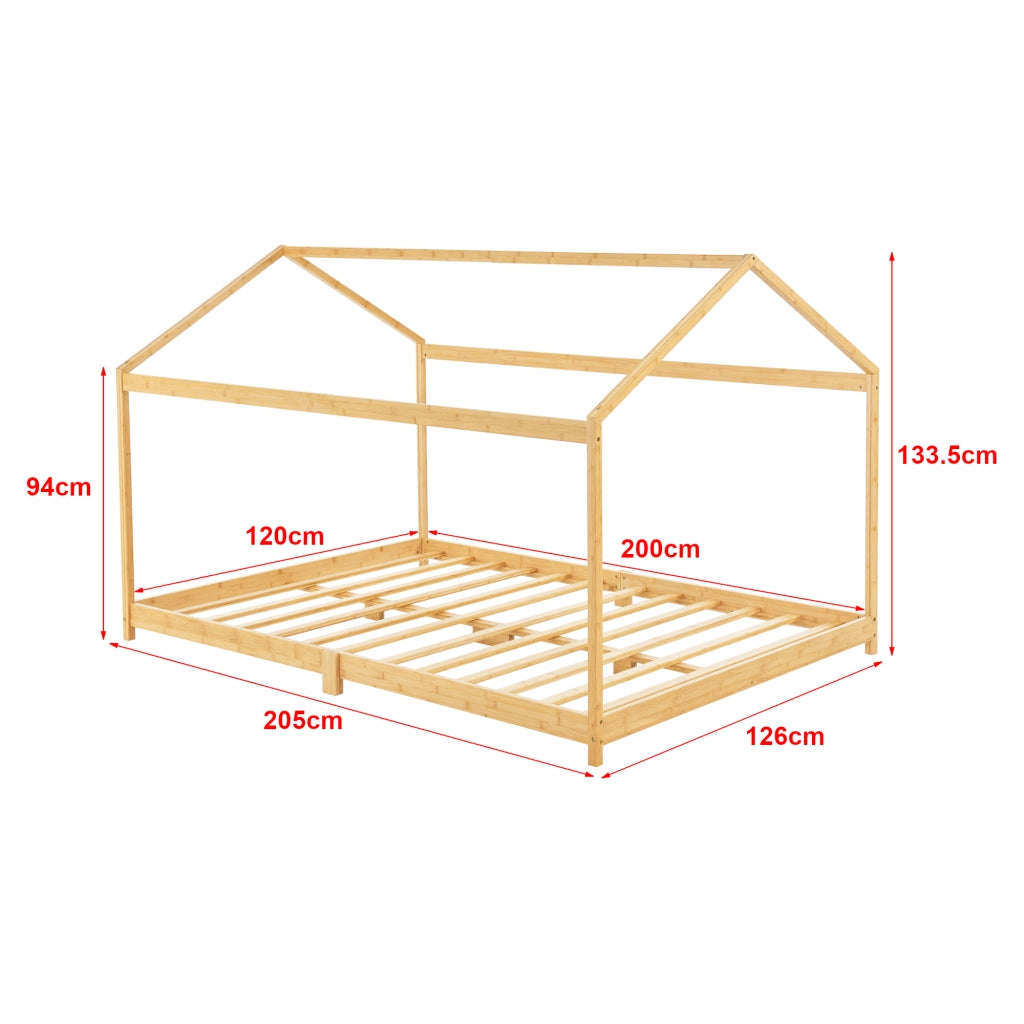 Letto per Cameretta ’Vindafjord’ a Forma di Casetta con Materasso 120x200 cm Bambù Naturale [en.casa]