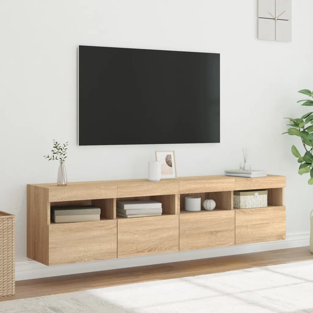 Mobili TV a Parete con Luci LED 2 pz-Credenza per TV sospesa Rovere Sonoma 80x30x40 cm