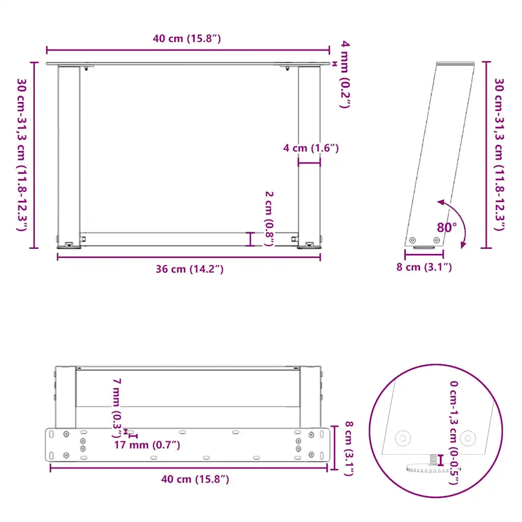 Gambe per Tavolino da Caffè a Forma di U 2 pz Bianche 40x(30-31) cm Acciaio 4012741