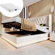 LETTO Contenitore 140x200 cm Beige in cotone con materasso incluso, USB-C e LED
