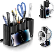 Penholder per Ufficio con Registrello per Cappelliera, 2-in-1 Organizzatore per Pennarelli & Supporto per Cuffie con Supporto per Smartphone, Pen Opbergbureau per Ufficio Scuola Casa DIY Funzionale