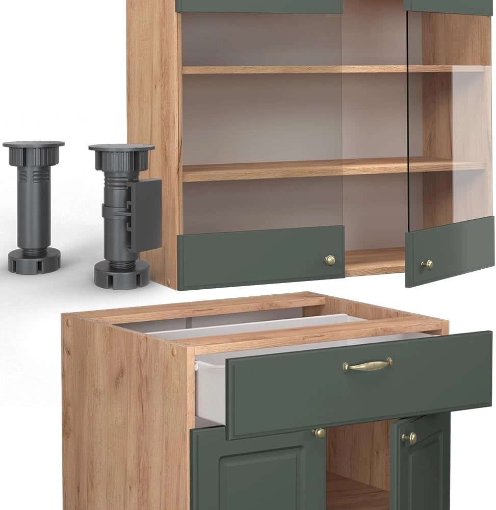 Cucina completa Fame-Line, Quercia verde-oro Country/oro Power, 140 cm senza piano di lavoro, per la libera combinazione con moduli cucina aggiuntivi