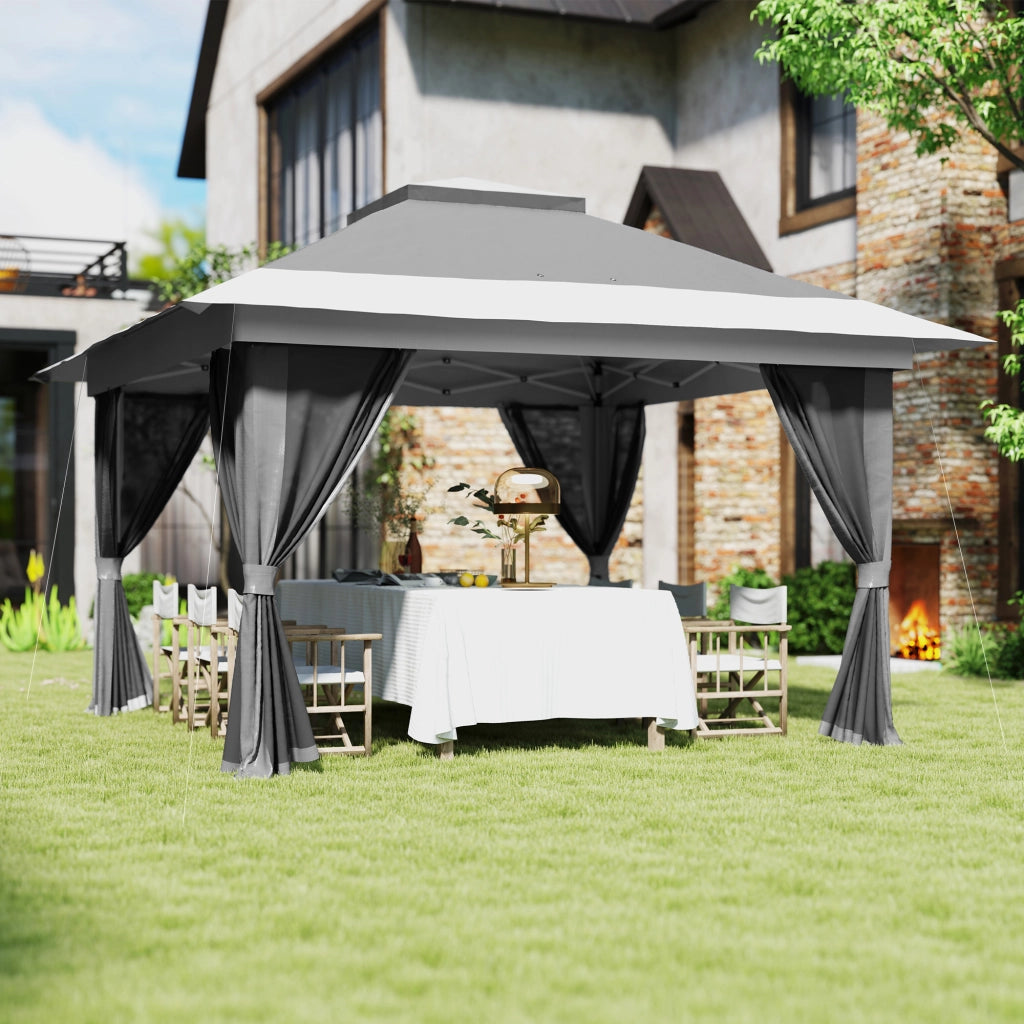 Gazebo Pieghevole 3.6x3.6 m con Pareti, Altezza Regolabile e Protezione UPF50+, Borsa con Ruote, Grigio