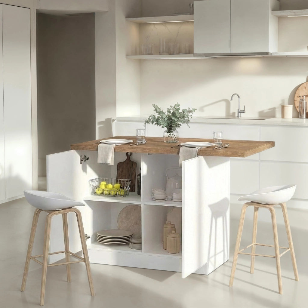 Mobile Dispensa Miha, Isola da Cucina 2 Ripiani Made in Italy, 130x80x90h cm Bianco Lucido