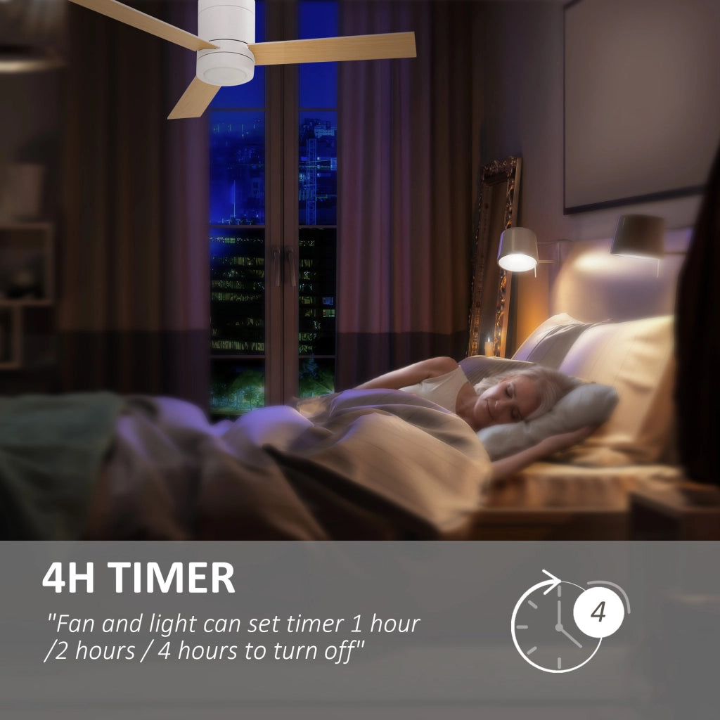 Ventilatore a Soffitto con Luce LED ¨C zephmum ¨C Bianco+Legno Naturale