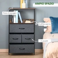 Mobile Cassettiera Multiuso con 4 Cassetti Pieghevoli in Tessuto, Arredamento Soggiorno e Camera, 58x29x103cm, Grigio Scuro