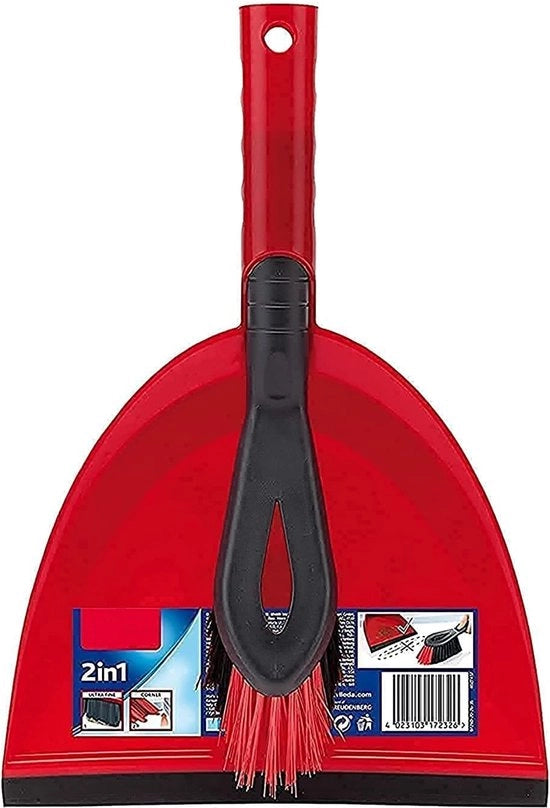 Set di Pulizia per Pavimenti Duri 2-in-1 - Kit di Pulizia Pratico per Pavimenti Duri - Rosso - Incluso Spazzolone con Setole Integre