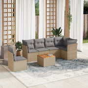 Set Divani da Giardino 7 pz con Cuscini Beige in Polyrattan