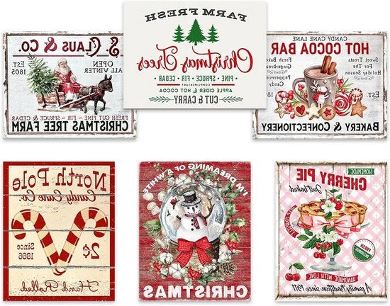 Set di stampi per Natale da 6 - Decorazione per la galleria di arte da parete - Camera da letto e soggiorno - 20 x 25 cm - Non montato in cornice