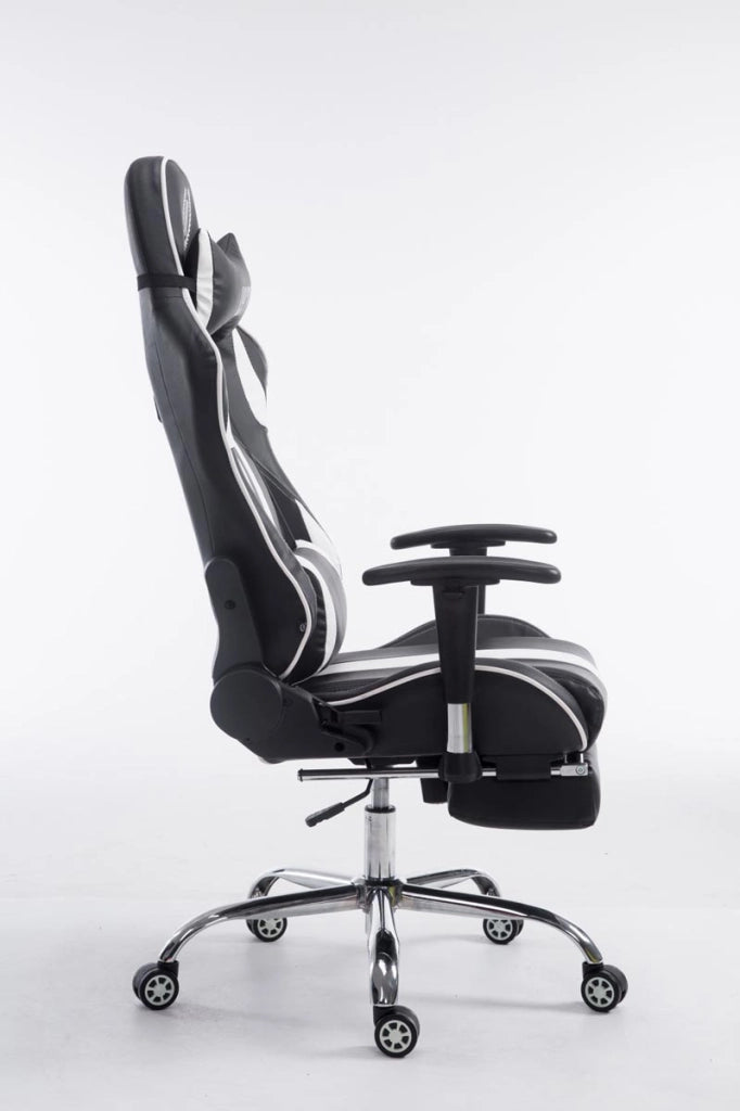 Sedia ufficio Racing Limit in similpelle bianco/nero,Con poggiapiedi