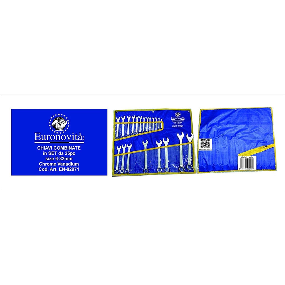 SET CHIAVI COMBINATE 25pz LUCIDE 6-32mm STELLA E FISSA ACCIAIO Cr-V CON FODERO EN82971