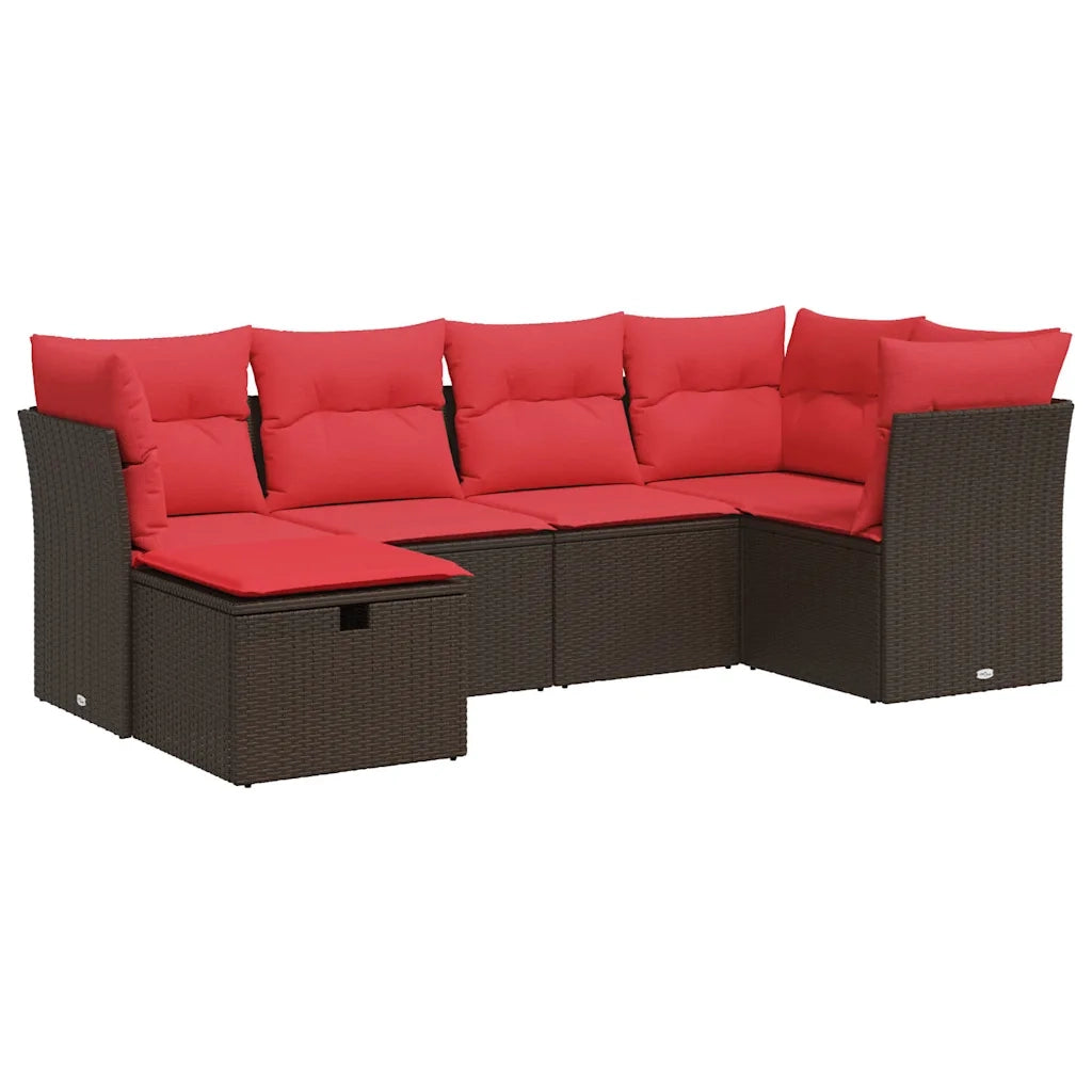 Set Divano da Giardino 6 pz con Cuscini Marrone in Polyrattan 3325290