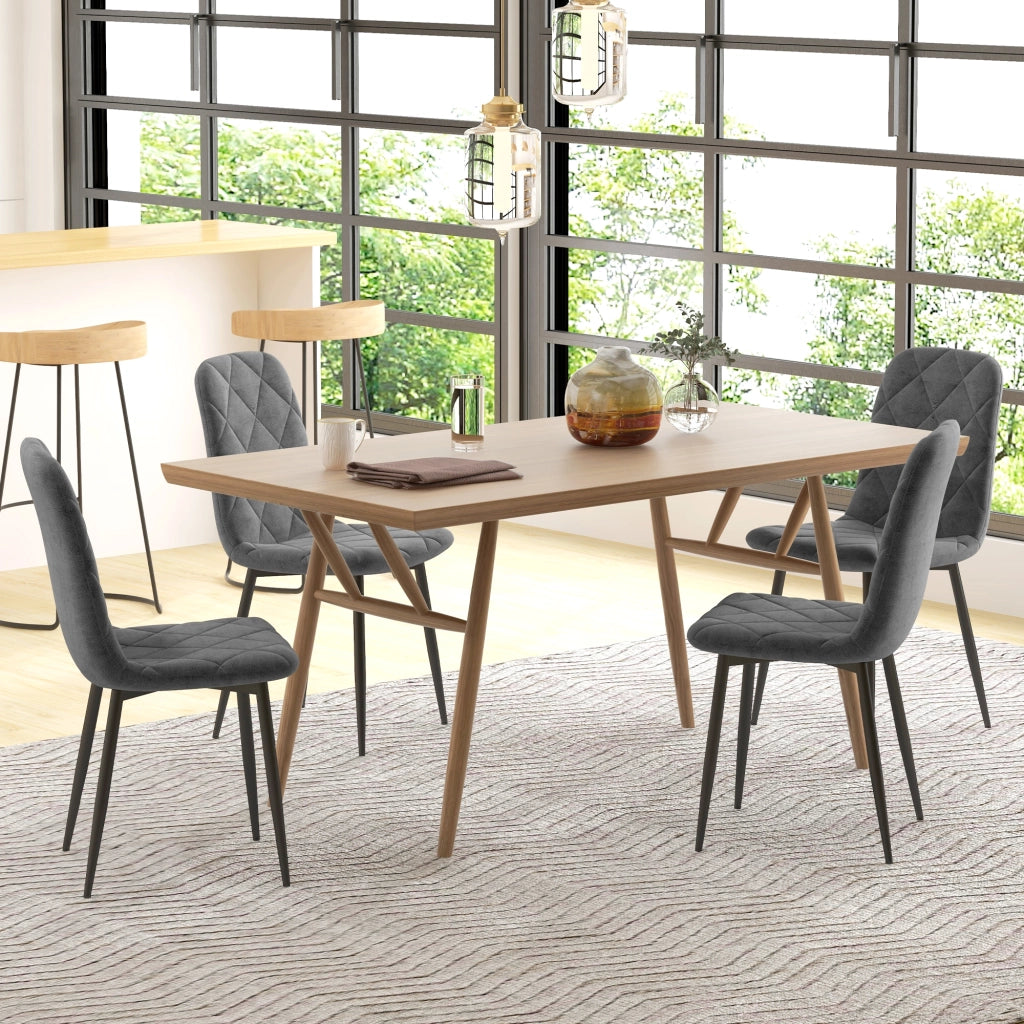 Set 4 Sedie da Pranzo Imbottite in Velluto con Schienale e Gambe in Metallo ¨C Minimal ¨C Grigio