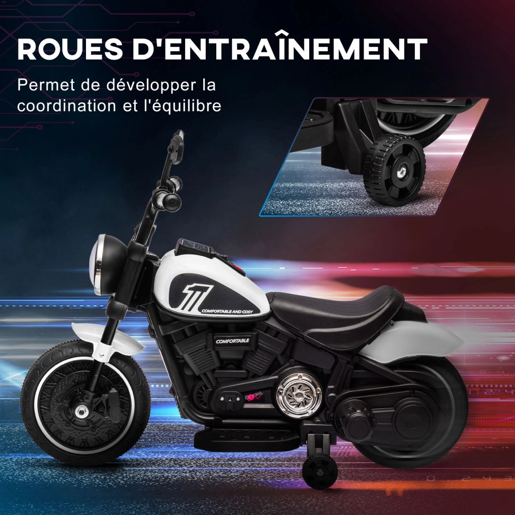 Moto elettrica per bambini con luci LED e ruote di supporto ¨C zephmum ¨C 6V bianco