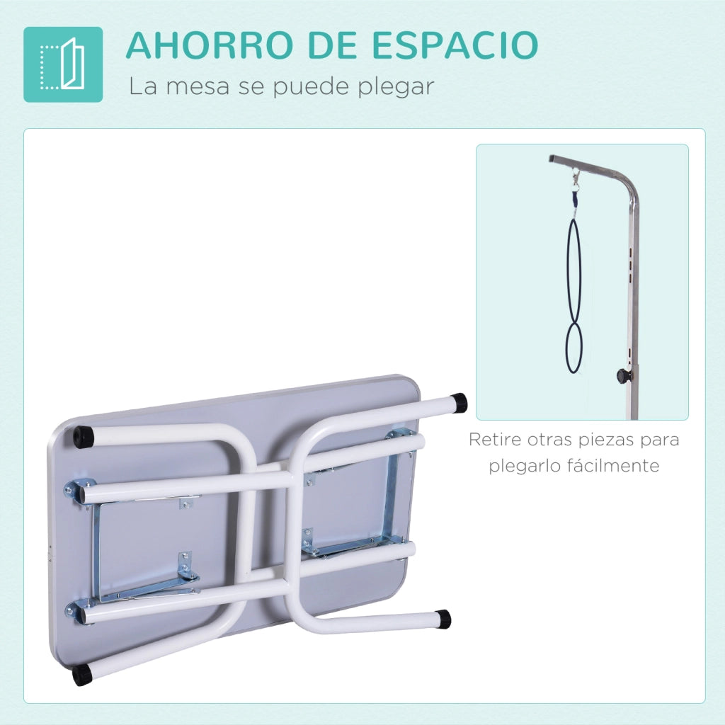 Tavolo da Toelettatura per Cani Pieghevole con Piano Antiscivolo e Braccio Regolabile ¨C Xylo ¨C 81x48,5x80 cm Blu