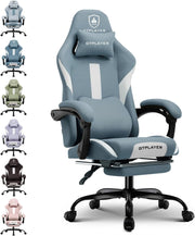 Sedia da gioco, sedia da ufficio traspirante in tessuto di alta qualità, sedia ergonomica PC, regolabile e girevole con poggiapiedi, blu
