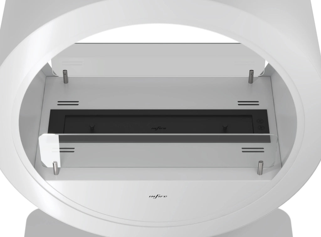 Camino a Bioetanolo da Pavimento 72,5x100x37,5 cm Incyrcle 2Side Stand Bianco con Vetro