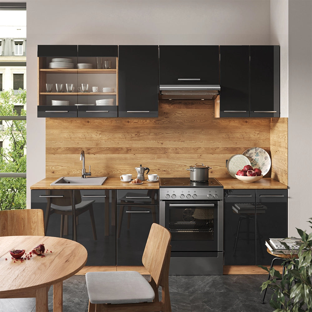 Vicco Cucina componibile Antracite lucido/oro power oak 240 cm senza piano di lavoro