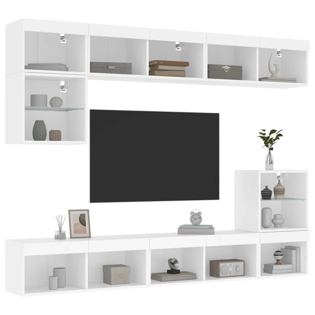 Mobili TV a Muro con LED 8pz | Armadietto TV | Mobile Porta TV Bianchi in Legno Multistrato