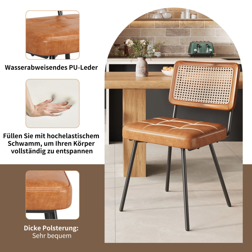 Sedia da pranzo ergonomica in PU e rattan PE marrone
