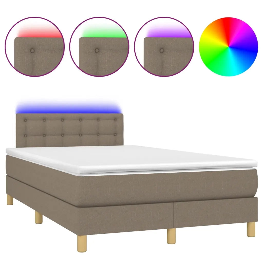 Letto a Molle con Materasso e LED Tortora 120x190 cm in Tessuto 3270120