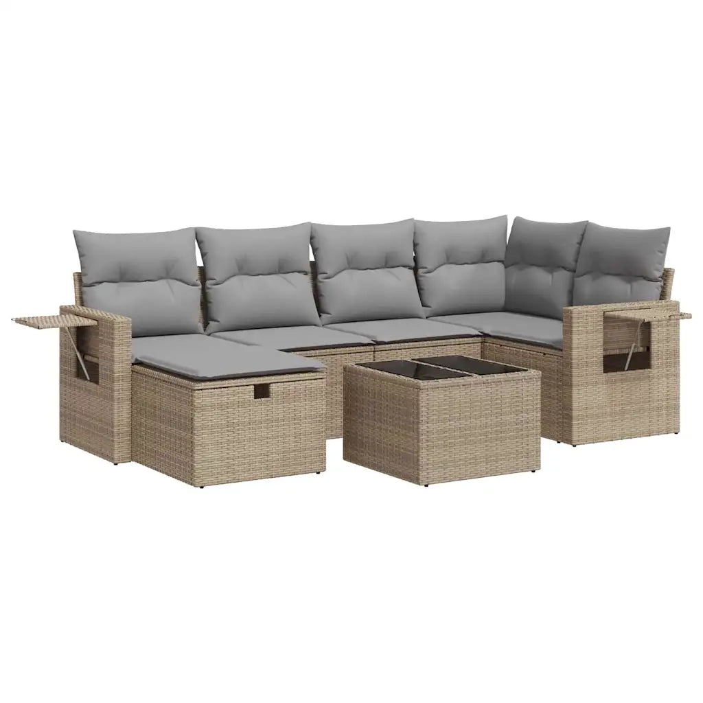 Set Divani da Giardino 7 pz con Cuscini Beige in Polyrattan 3325495