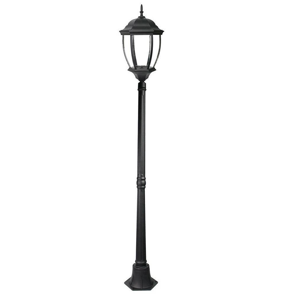 Trade Shop - Lampione Giardino Lanterna Nero Vetro E27 Luce Esterno Alluminio 178x24 Cm Es35 -
