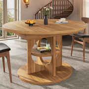 Tavolo allungabile con ripiano centrale, forma tonda e ovale, per sala da pranzo, in MDF, effetto legno stile moderno