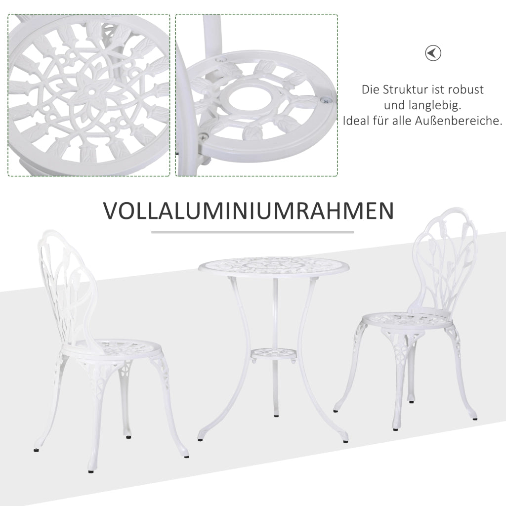 Set Giardino per 2 Persone 1 Tavolo+2 Sedie ¨C Zephmum ¨C Bianco Aluminium