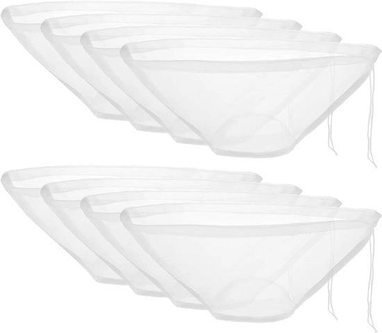 8 pacchi di sacchetti filtranti biologici, lavabili, con tessuto di lino fine mesh, riutilizzabili, sacchetto a rete in nylon con cordino, filtro per formaggi, succhi di frutta, mandorle, yogurt, vino, tofu, caffè
