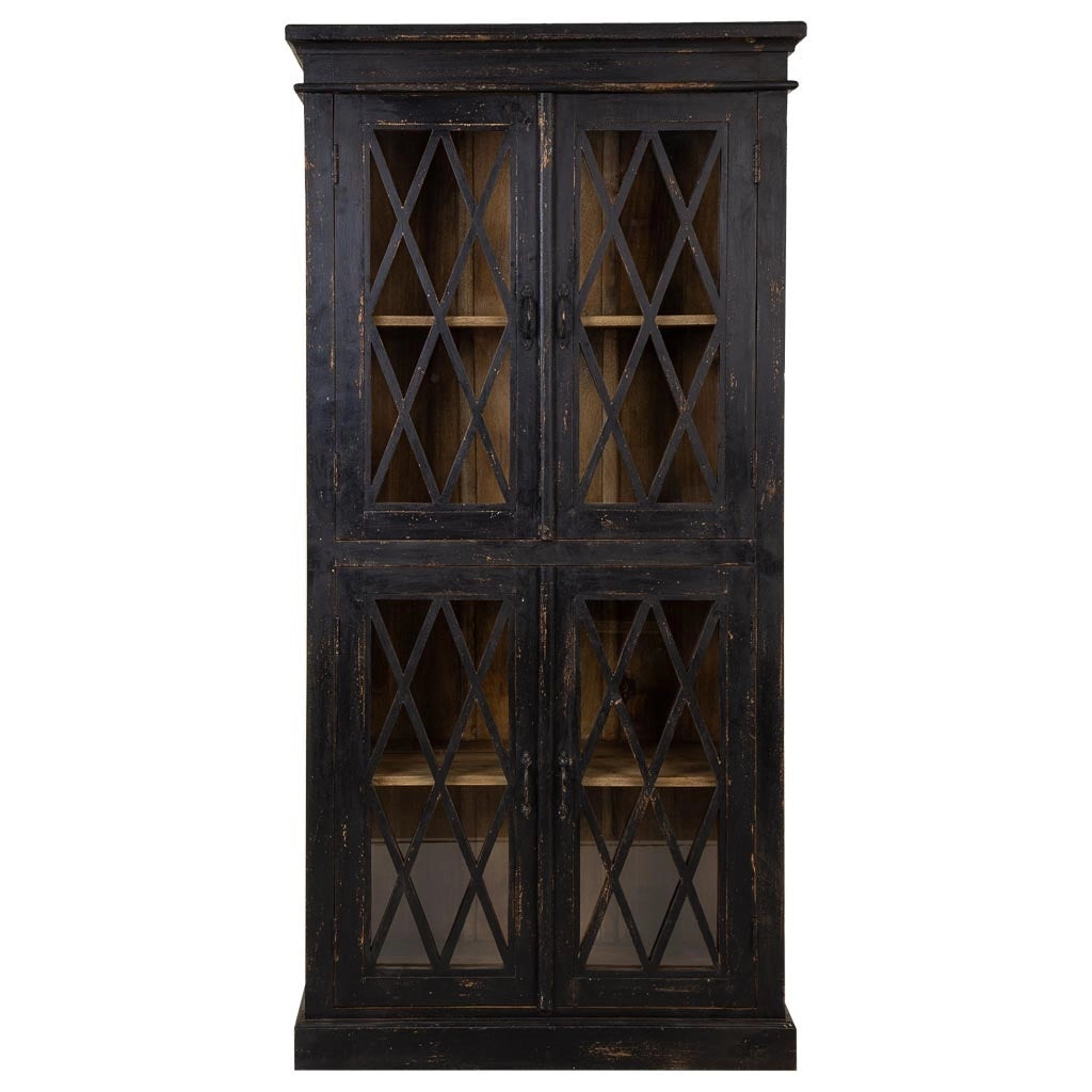 Vetrina in legno e vetro nera fatta a mano 90x40x183