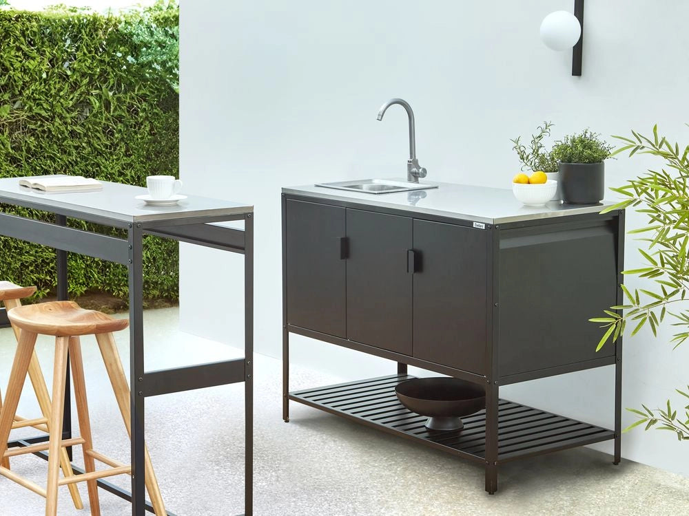 Armadietto da giardino in acciaio inox nero con 3 ante giardino cucina esterno