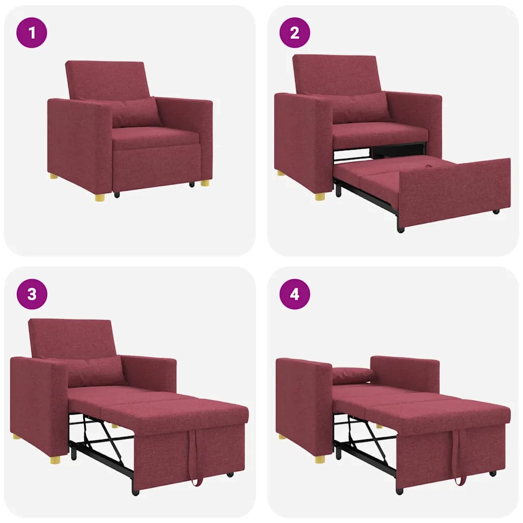 vidaXL Divano Letto Singolo Rosso vino 90 x 165 x 87 cm Tessuto